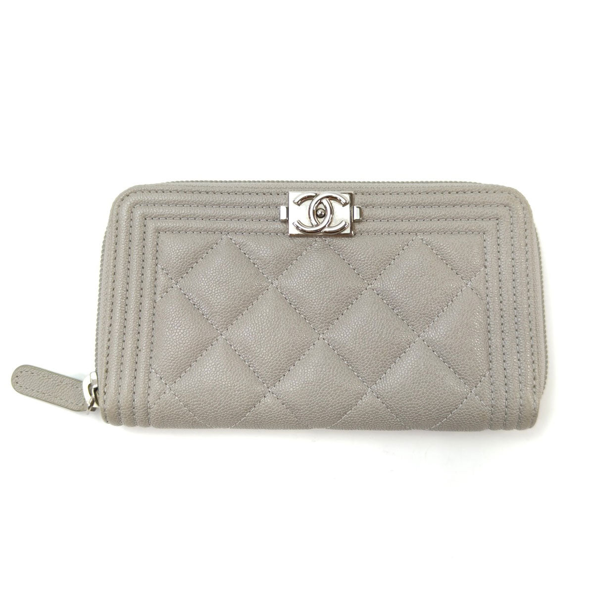 CHANEL ボーイシャネル カードケース コインケース キャビアスキン グレー 管理番号：11073