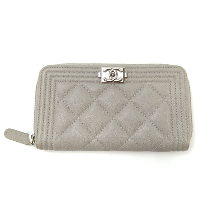 CHANEL ボーイシャネル カードケース コインケース キャビアスキン グレー 管理番号：11073