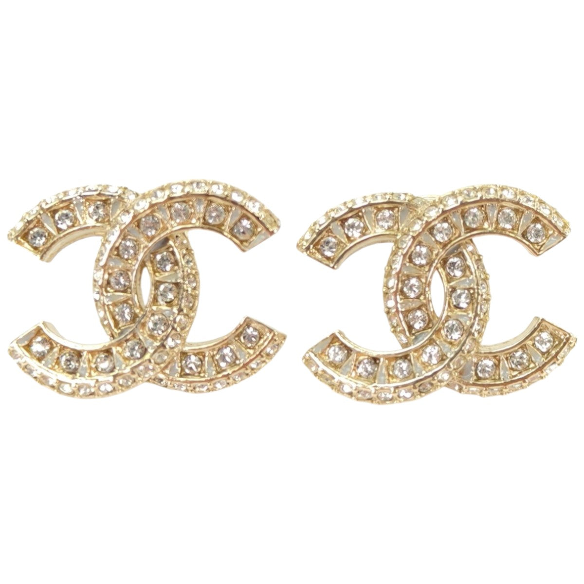 CHANEL 香奈儿 可可标志 莱茵石 耳环 金色 商品编号：11135