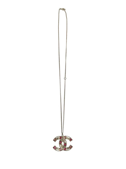 CHANEL Coco Mark Rhinestone Necklace Silver x Pink Model Number: 11261