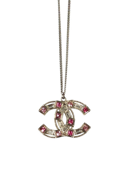 CHANEL Coco Mark Rhinestone Necklace Silver x Pink Model Number: 11261