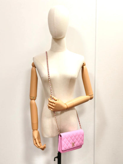 CHANEL シャネル チェーンウォレットマトラッセ ココマーク ピンク ゴールド金具 管理番号：11446