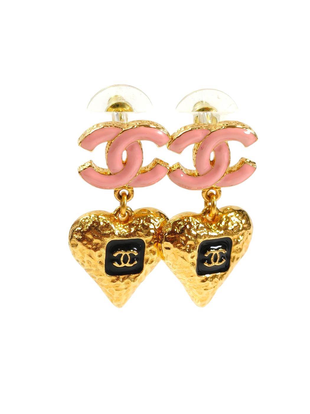 CHANEL 香奈儿 粉色心形耳钉 粉色×金色 附带备注 管理编号：11481