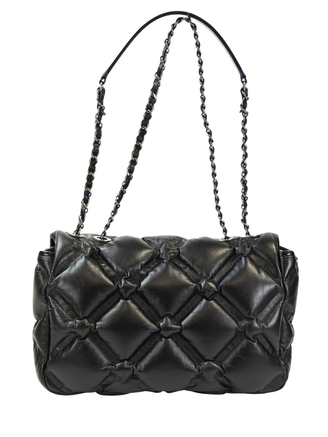 CHANEL Bubble Quilt Double Chain Shoulder Bag, Series 23, Black, Control Number: 11565