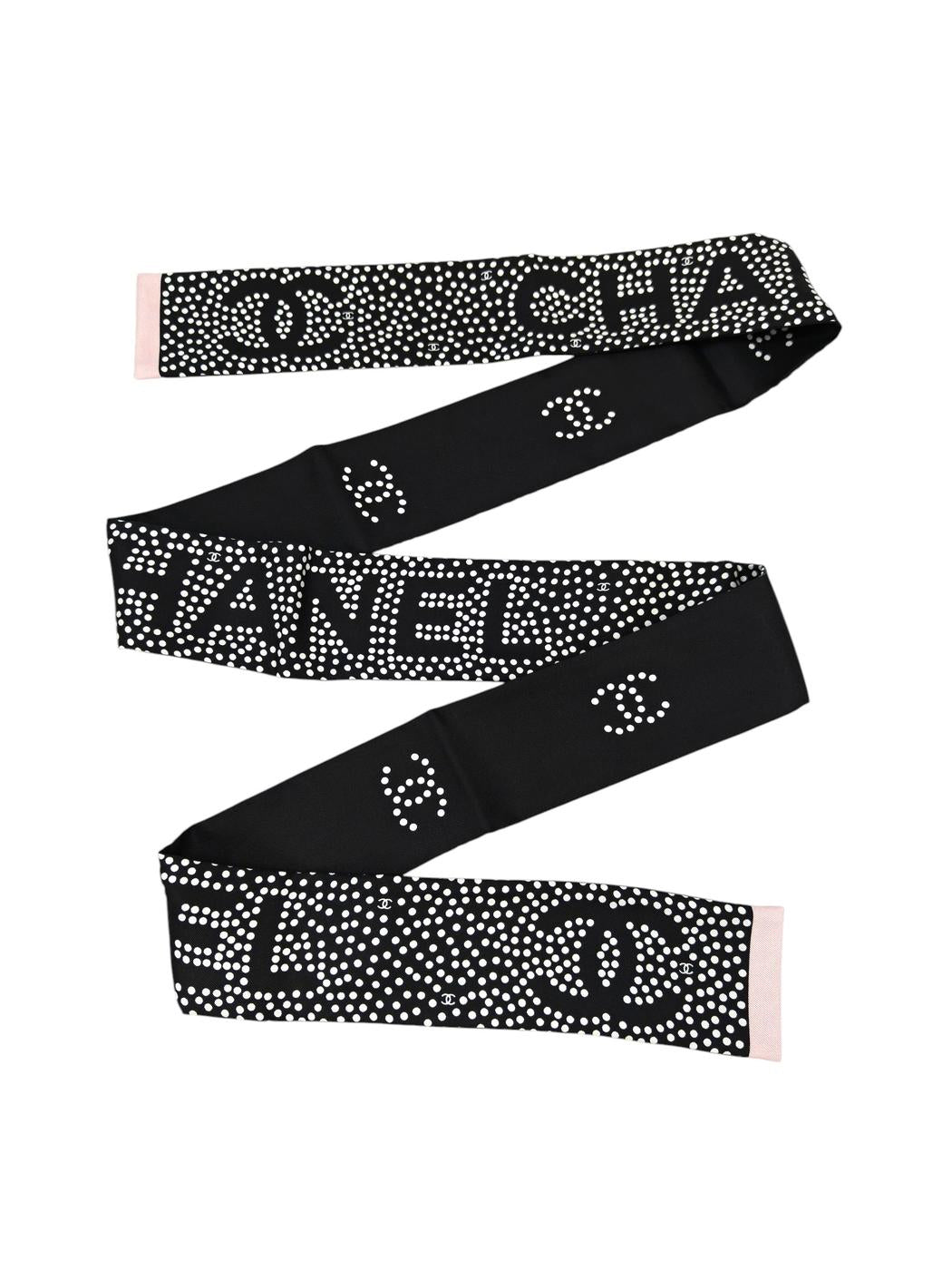 CHANEL Coco Mark Polka Dot Scarf Black x White Model Number: 11570