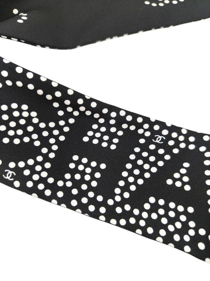 CHANEL Coco Mark Polka Dot Scarf Black x White Model Number: 11570