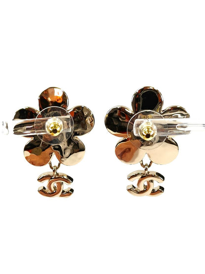 CHANEL Denim Flower Coco Mark Pierced Earrings Silver x Blue Model Number: 11581