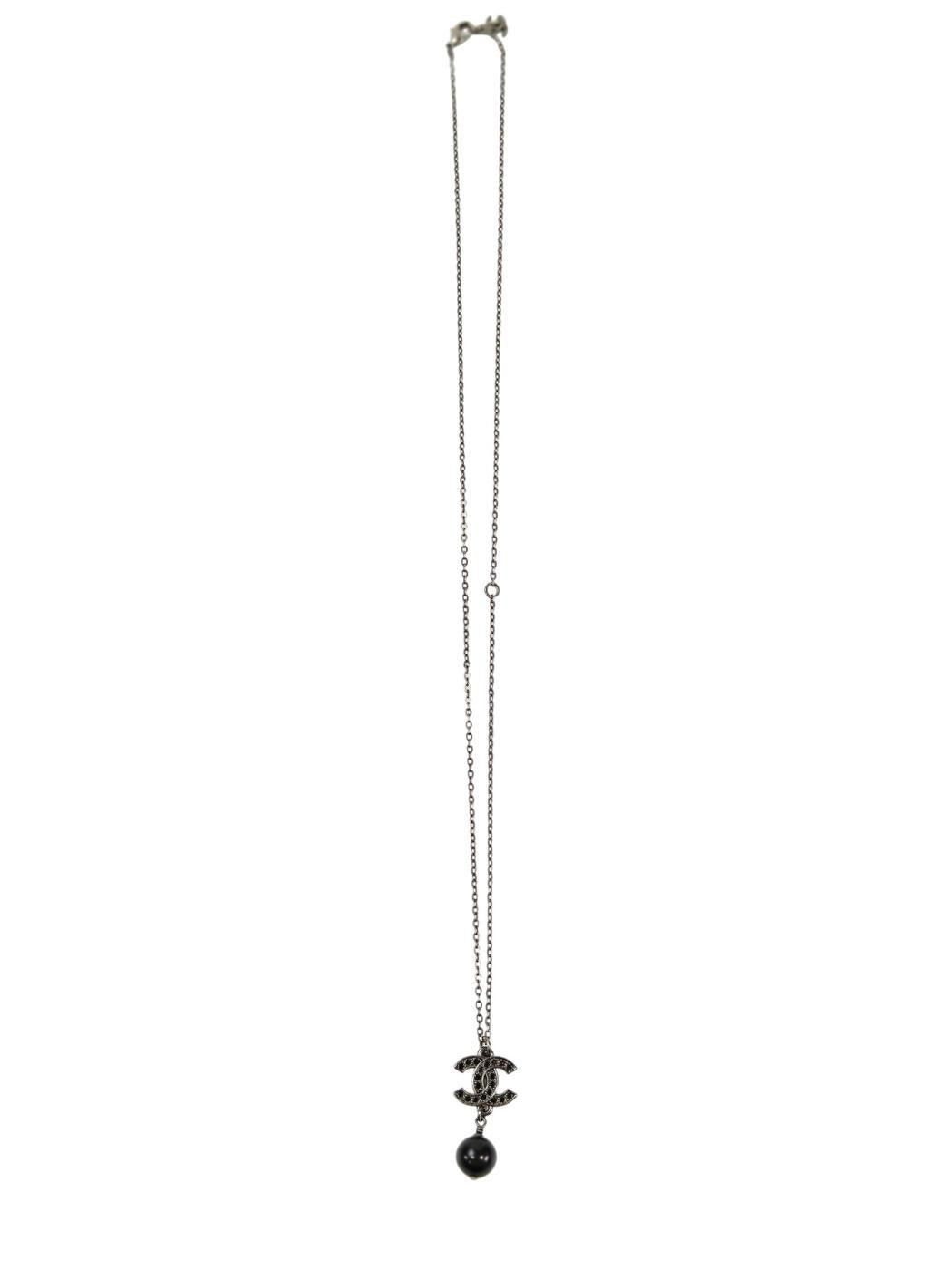 CHANEL シャネル ココマーク ブラックラインストーン パール ネックレス ブラック×シルバー 管理番号：11584