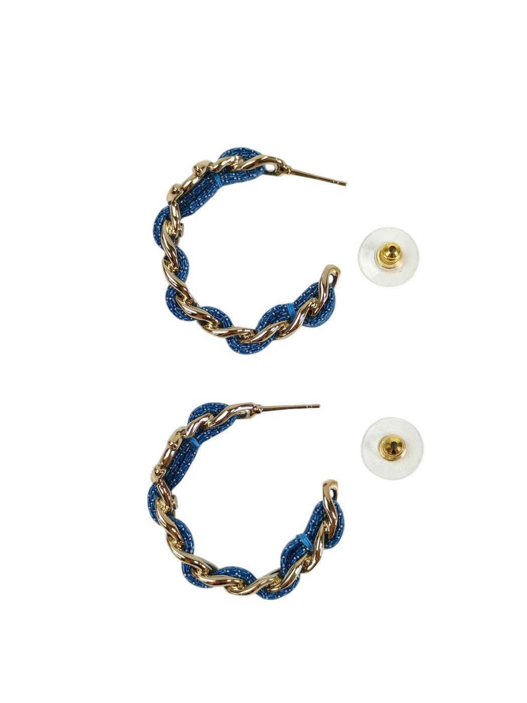 CHANEL 香奈儿 可可标志圈形耳环 牛仔布×金色 款号：11652