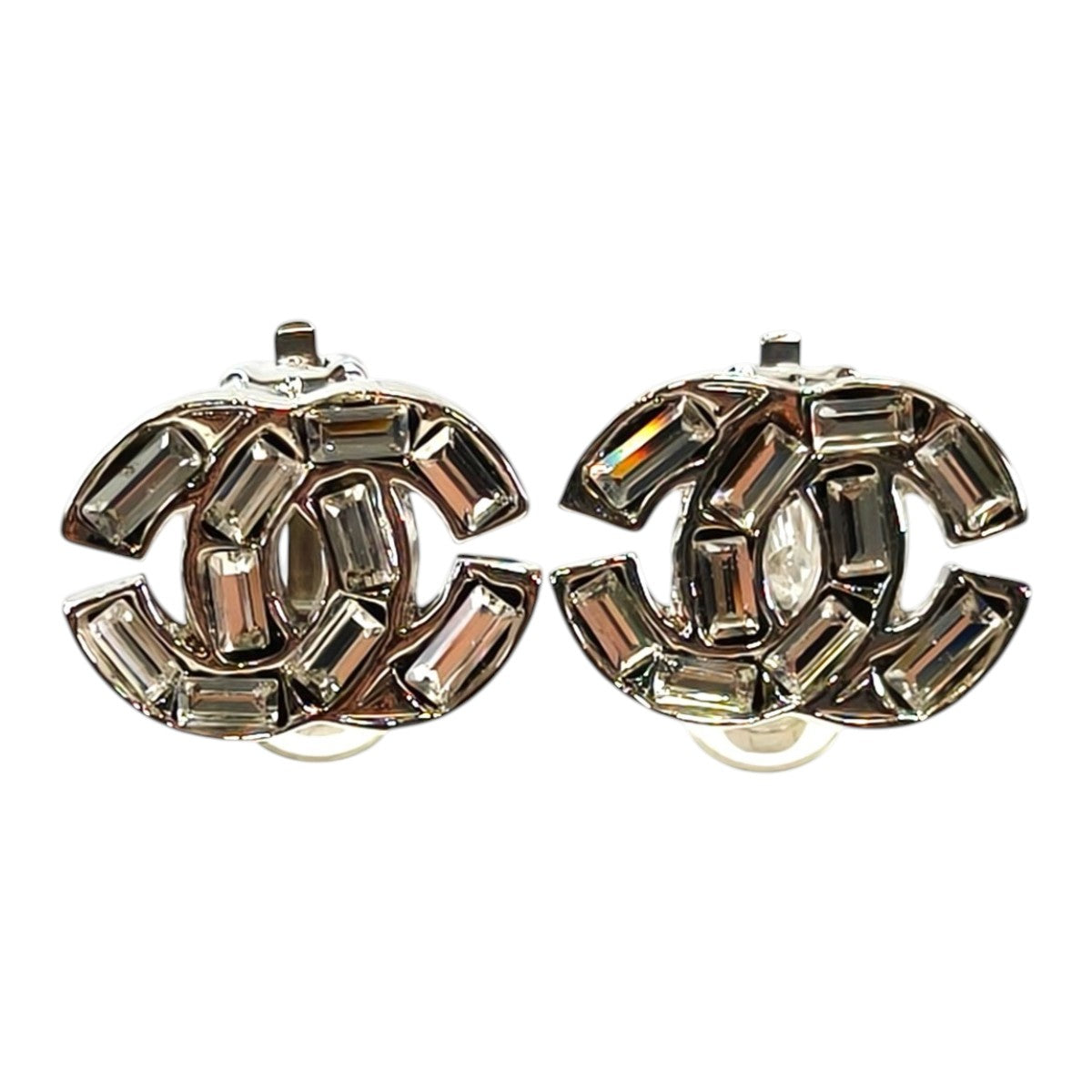 CHANEL Coco Mark Rhinestone Earrings, Collection Plate Present, 01P, Silver, 2001 Spring/Summer, Control Number: 11751