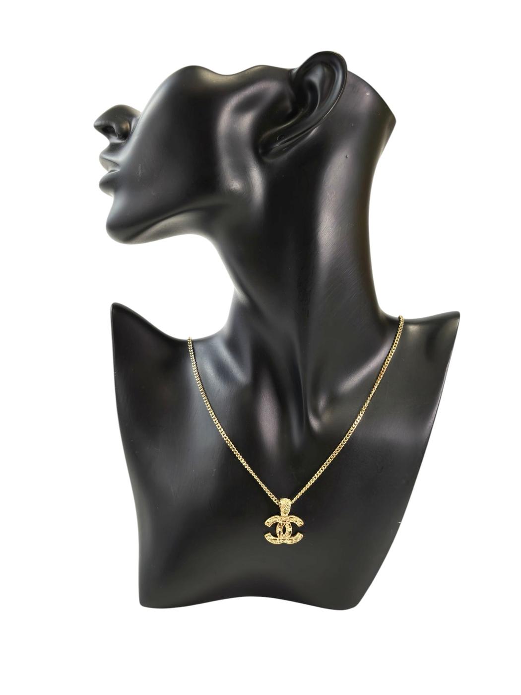 CHANEL Coco Mark CC Logo Tweed Check Design Necklace Gold A14 2014 Fall/Winter Management Number: 11754