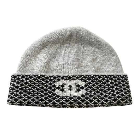 CHANEL シャネル ニット帽 カシミヤ96％ ココマーク 帽子 グレー 管理番号：11778