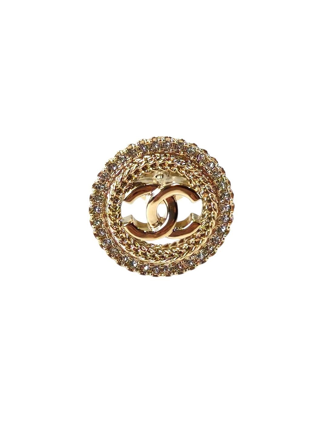 CHANEL ココマーク ラウンドラインストーン ブローチ 金 2024 管理番号：11796