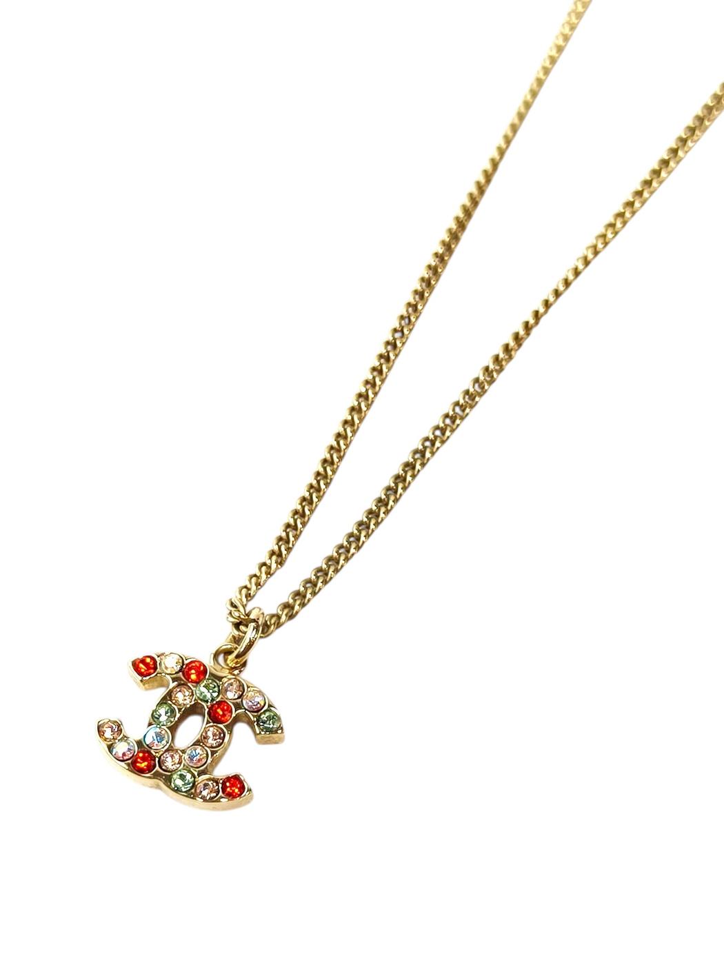 CHANEL Coco Mark Colorful Rhinestone Necklace with 04A Collection Plate, Gold, Ref No: 11812