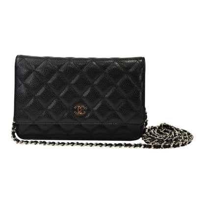 CHANEL 鱼子酱皮链条钱包 28号 链条单肩包 黑色×银色 管理编号：11859