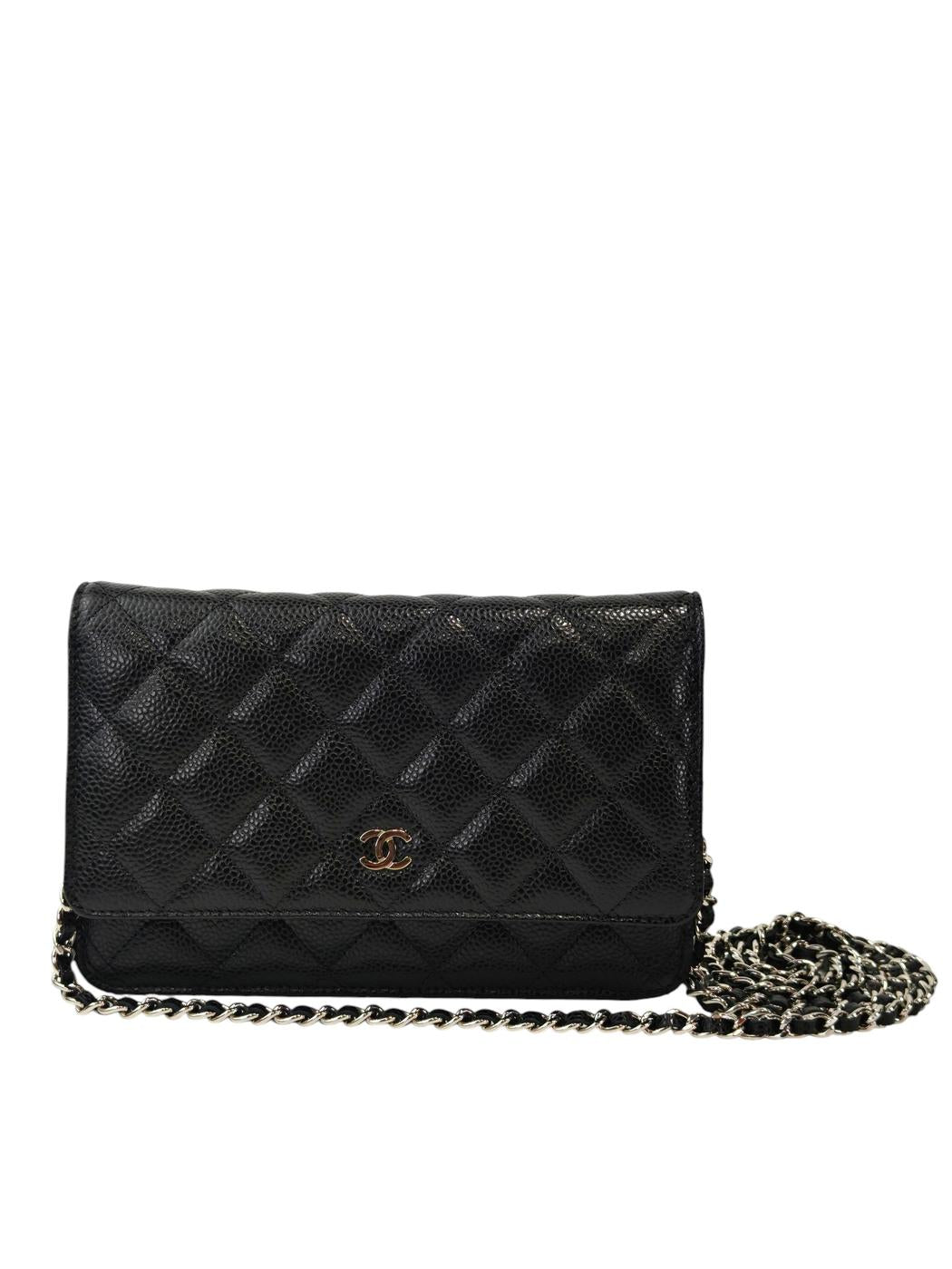 CHANEL 鱼子酱皮链条钱包 28号 链条单肩包 黑色×银色 管理编号：11859