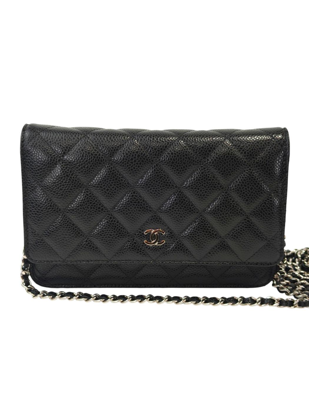 CHANEL 鱼子酱皮链条钱包 28号 链条单肩包 黑色×银色 管理编号：11859