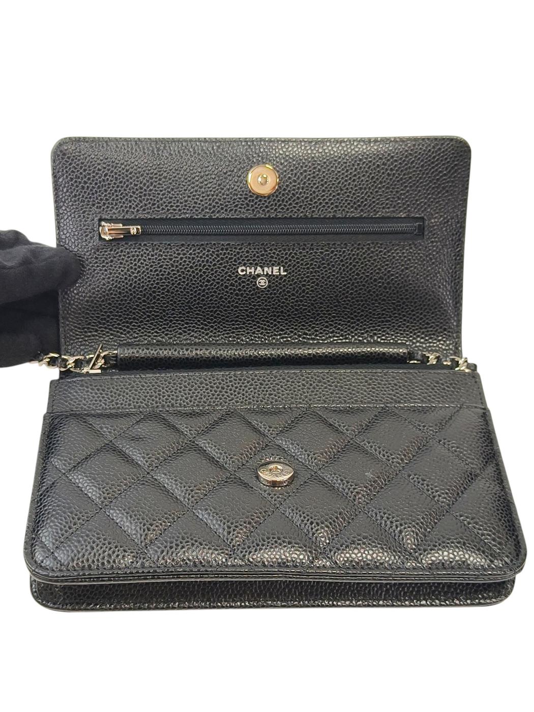 CHANEL 鱼子酱皮链条钱包 28号 链条单肩包 黑色×银色 管理编号：11859