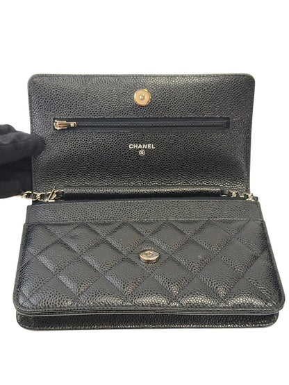 CHANEL 鱼子酱皮链条钱包 28号 链条单肩包 黑色×银色 管理编号：11859