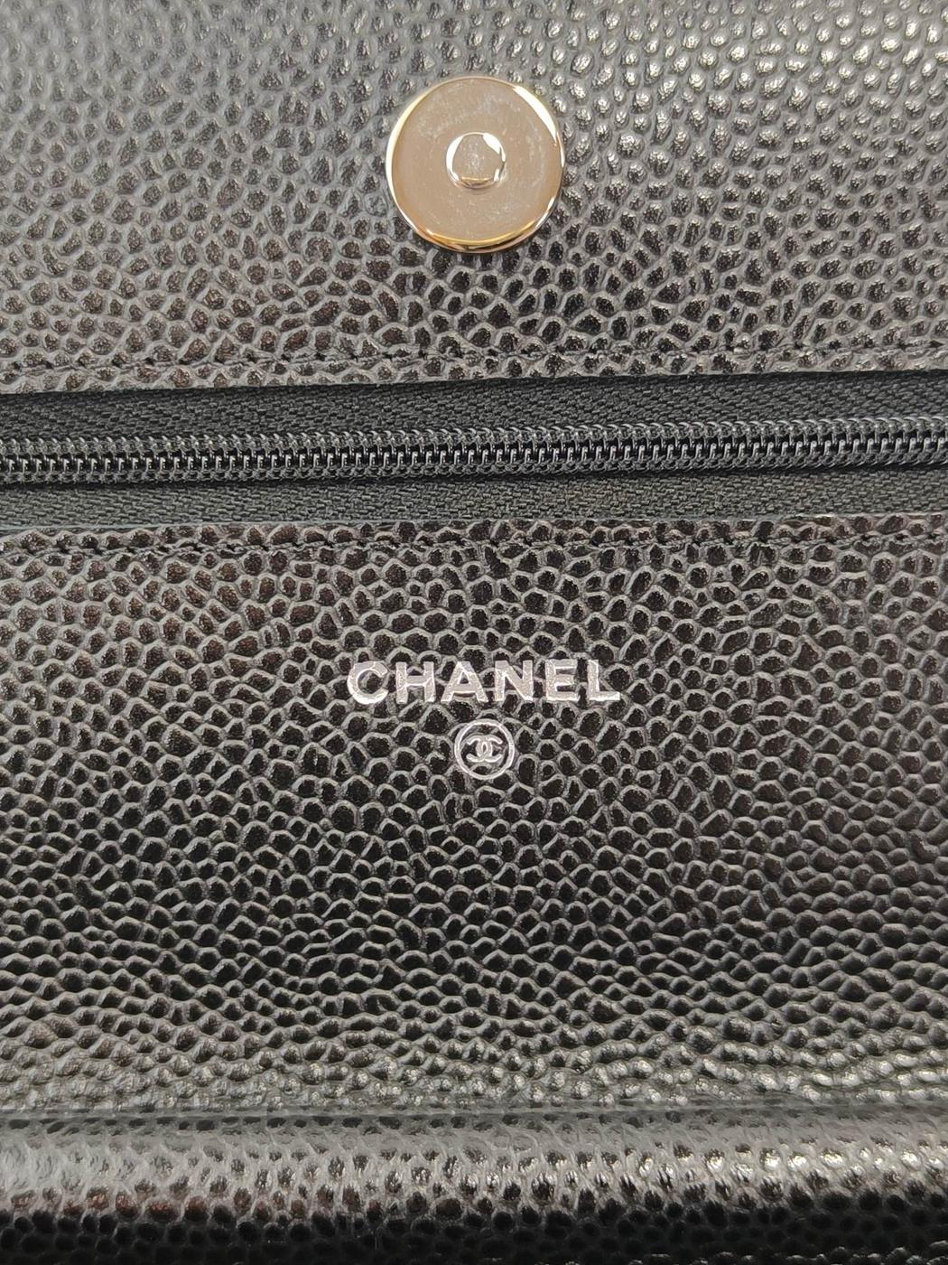 CHANEL 鱼子酱皮链条钱包 28号 链条单肩包 黑色×银色 管理编号：11859