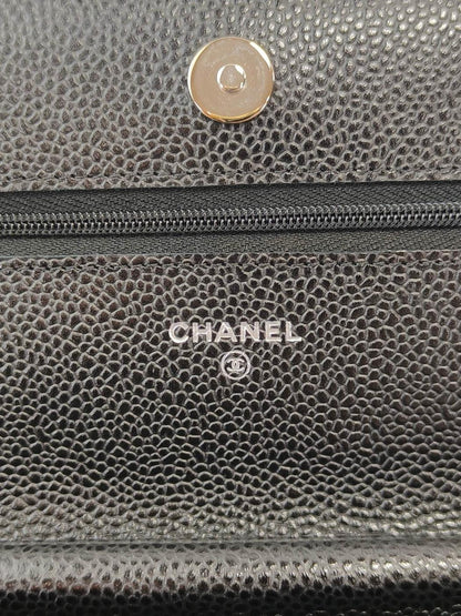 CHANEL 鱼子酱皮链条钱包 28号 链条单肩包 黑色×银色 管理编号：11859