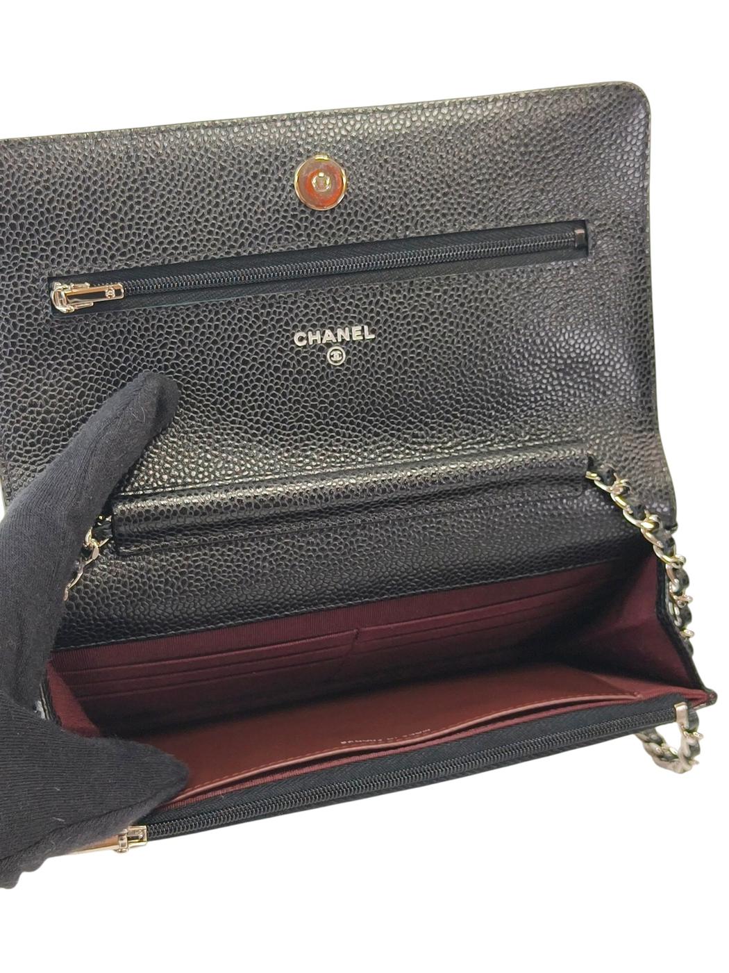 CHANEL 鱼子酱皮链条钱包 28号 链条单肩包 黑色×银色 管理编号：11859