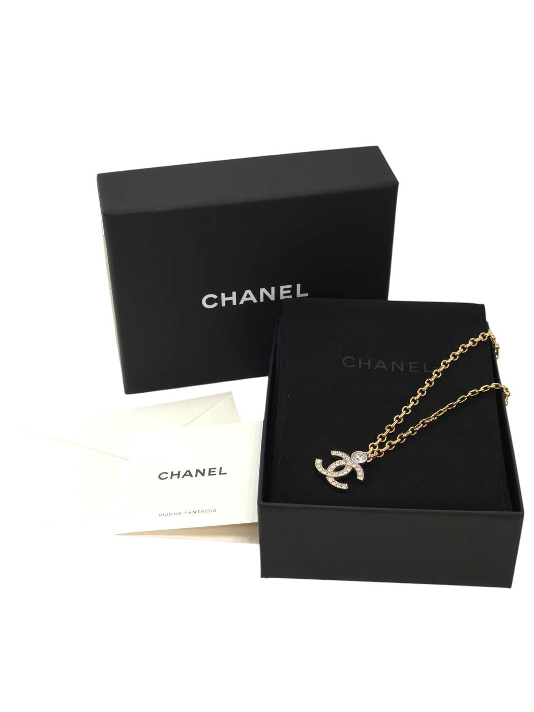 CHANEL 香奈儿 双C标志 水钻 I26V 项链 金×银 管理编号：11866
