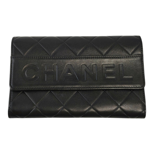 CHANEL Chanel Matelassé Bifold Leather SV Hardware Wallet Black Control Number: 11875