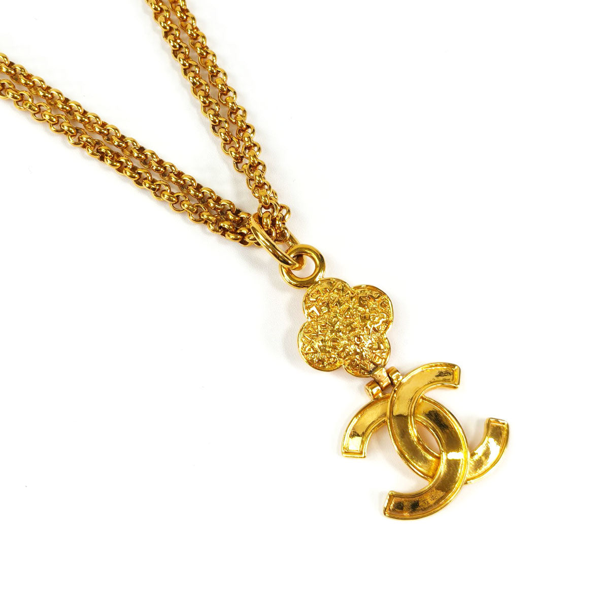 CHANEL シャネル ヴィンテージ ココマーク クローバー Wチェーン ロング ネックレス GP ゴールド 95A  管理番号：1443