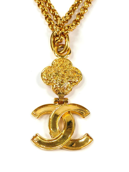 CHANEL シャネル ヴィンテージ ココマーク クローバー Wチェーン ロング ネックレス GP ゴールド 95A  管理番号：1443