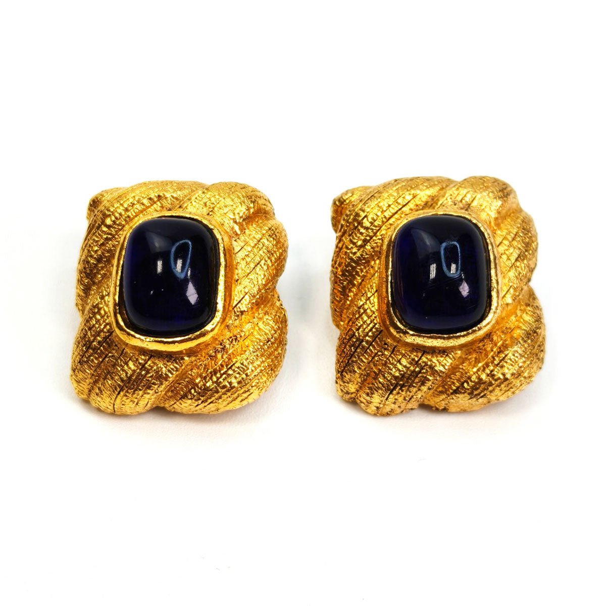 CHANEL Vintage Color Stone 26 Earrings, Gold Plated with Blue Stones, Blue, Reference Number: 1463