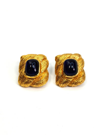 CHANEL Vintage Color Stone 26 Earrings, Gold Plated with Blue Stones, Blue, Reference Number: 1463