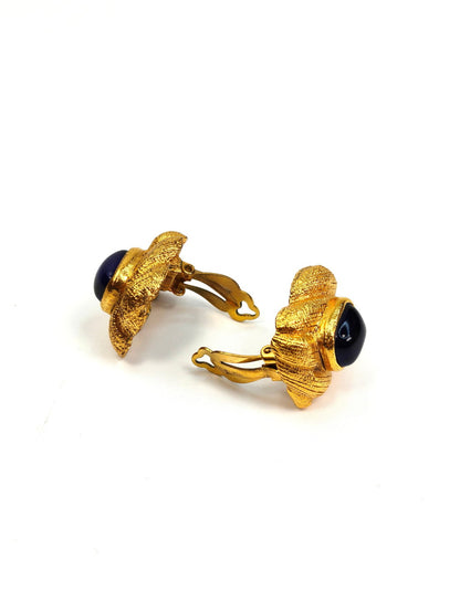 CHANEL Vintage Color Stone 26 Earrings, Gold Plated with Blue Stones, Blue, Reference Number: 1463