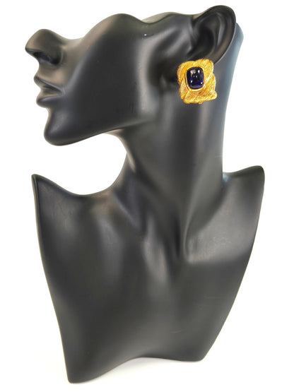 CHANEL Vintage Color Stone 26 Earrings, Gold Plated with Blue Stones, Blue, Reference Number: 1463