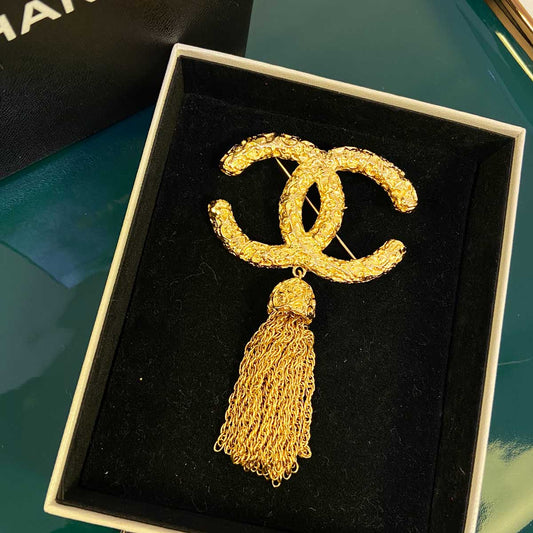 シャネル CHANEL ココマーク ヴィンテージ フリンジ タッセル スイング チェーン ブローチ ゴールド GP 管理番号：2561