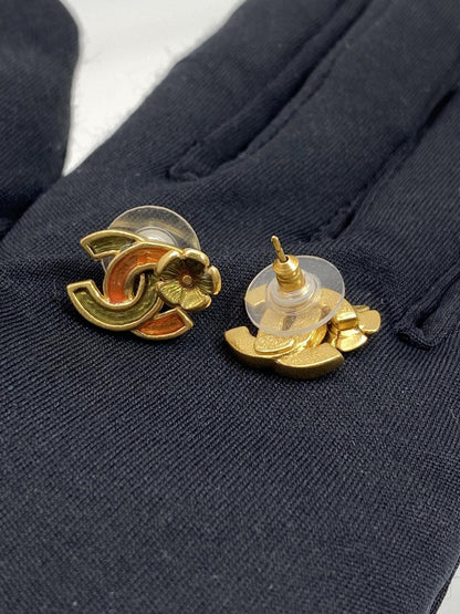CHANEL シャネル ピアス ココマーク フラワー カメリア グリーン オレンジ 03P A アクセサリー 管理番号：7533
