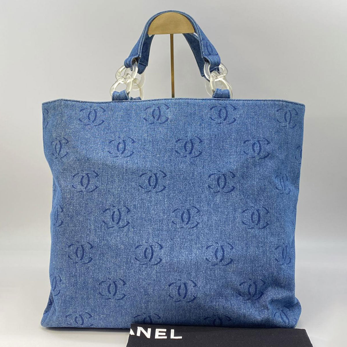 シャネル CHANEL ココマーク プラチェーン トートバッグ A18091 デニム IDG モノグラム 管理番号：8739