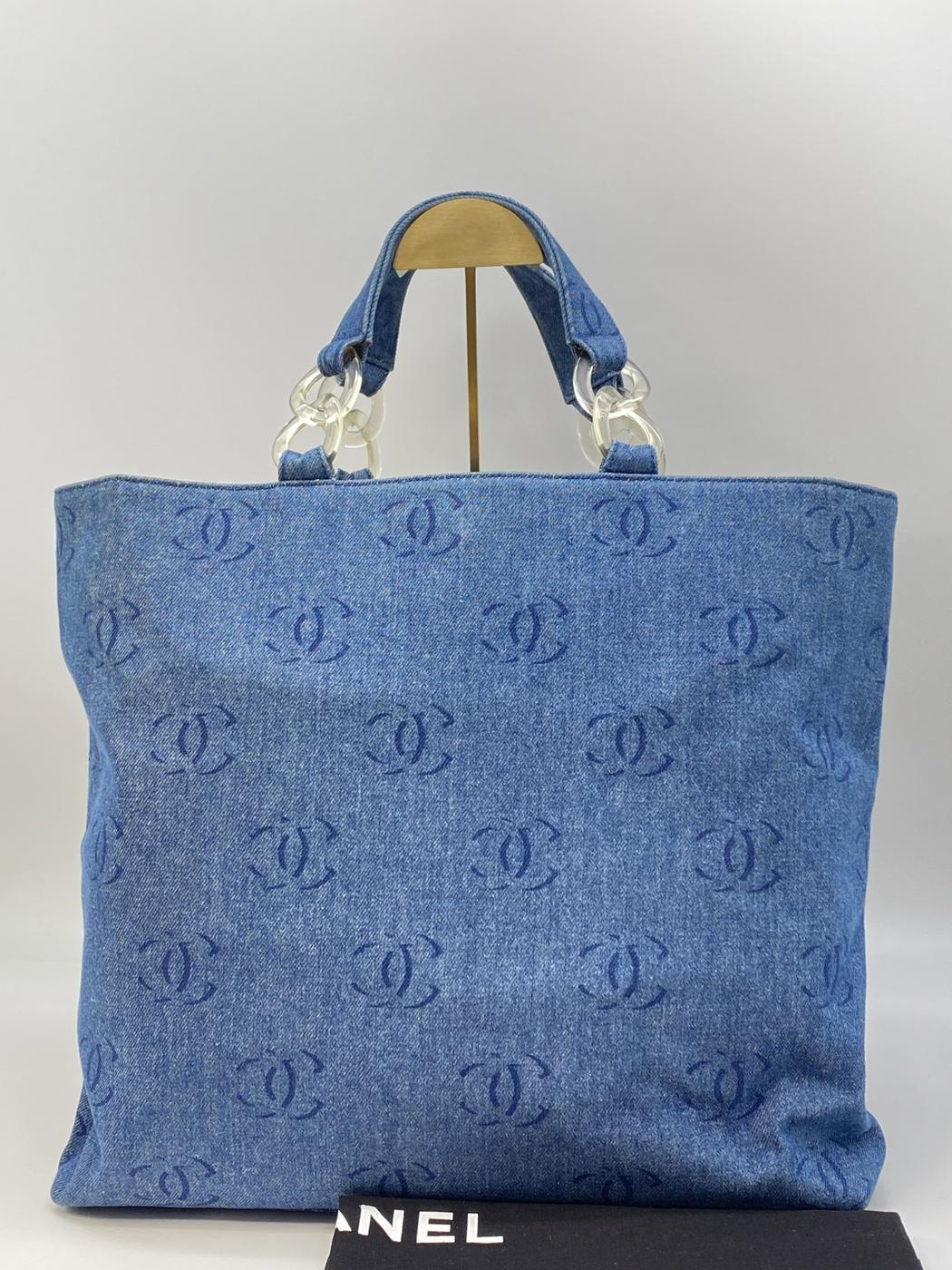 シャネル CHANEL ココマーク プラチェーン トートバッグ A18091 デニム IDG モノグラム 管理番号：8739