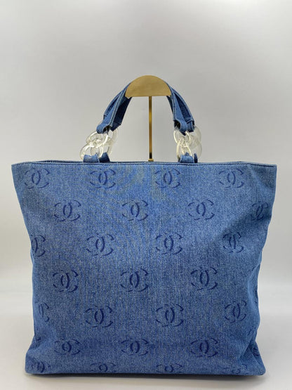 シャネル CHANEL ココマーク プラチェーン トートバッグ A18091 デニム IDG モノグラム 管理番号：8739