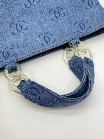 シャネル CHANEL ココマーク プラチェーン トートバッグ A18091 デニム IDG モノグラム 管理番号：8739