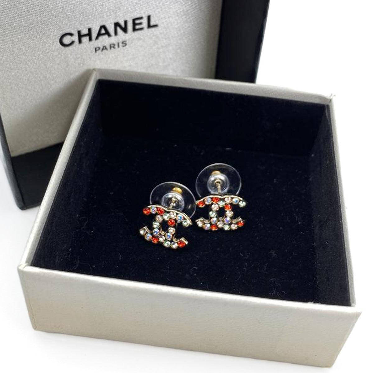 CHANEL シャネル ココマーク ピアス ラインストーン マルチカラー ゴールド 管理番号：9019