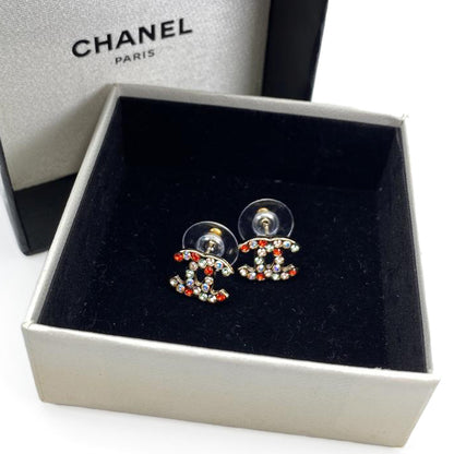 CHANEL シャネル ココマーク ピアス ラインストーン マルチカラー ゴールド 管理番号：9019