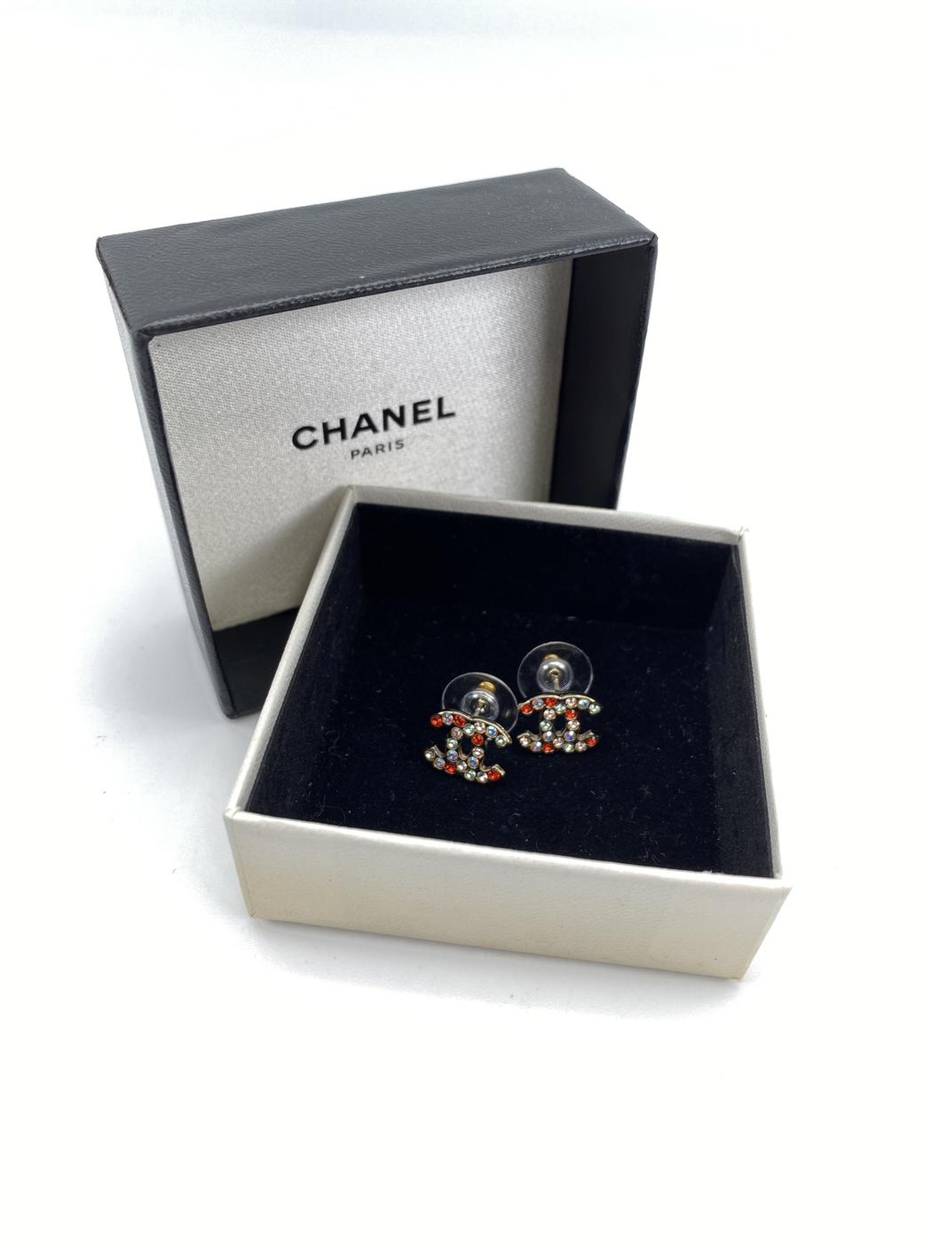 CHANEL シャネル ココマーク ピアス ラインストーン マルチカラー ゴールド 管理番号：9019
