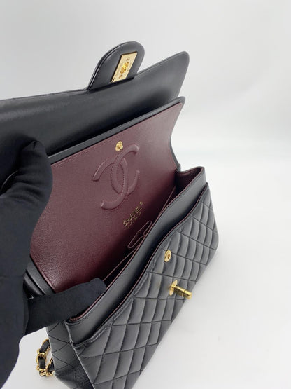 シャネル CCロゴ マトラッセ25 ダブルフラップ チェーン ショルダーバッグ レザー ブラック ゴールド フランス ヴィンテージ 管理番号：9057