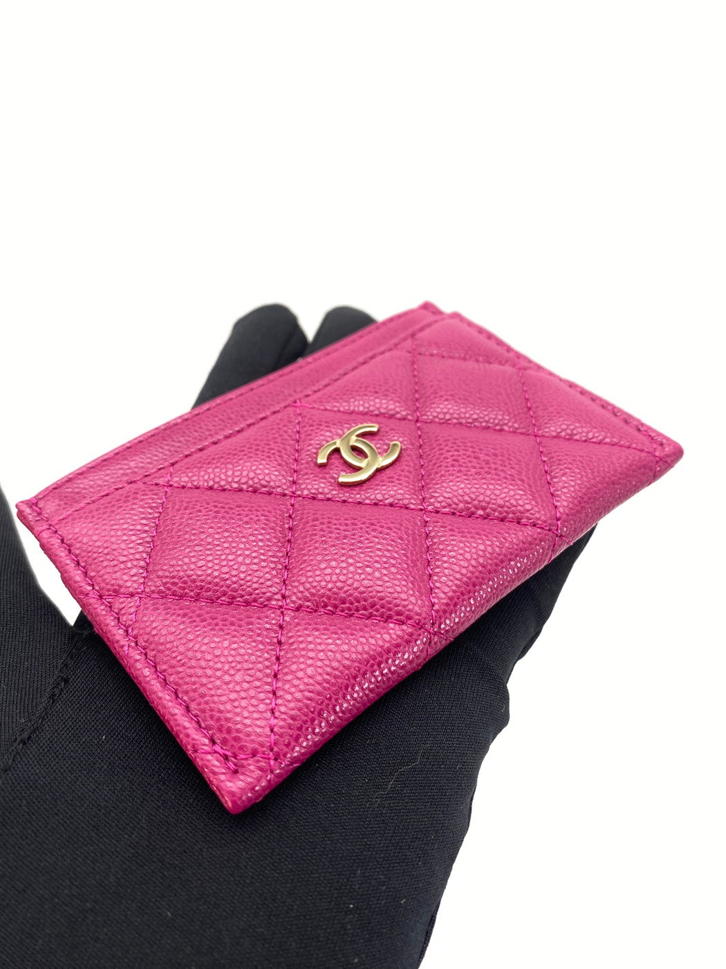 CHANEL シャネル カードケース パスケース 名刺入れ キャビアスキン マトラッセ ピンク 管理番号：9133