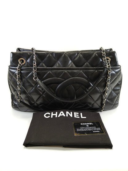 CHANEL シャネル マトラッセ ココマーク トートバッグ チェーンショルダー キャビアスキン 黒 シルバー金具  管理番号：9702