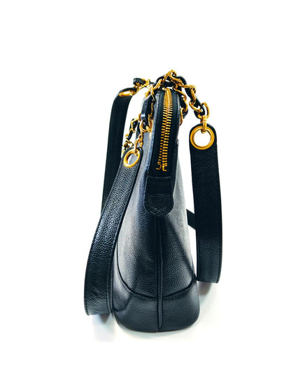 CHANEL シャネル チェーントートバッグ ショルダーバッグ キャビアスキン ブラック ロゴ刺繍 管理番号：9742