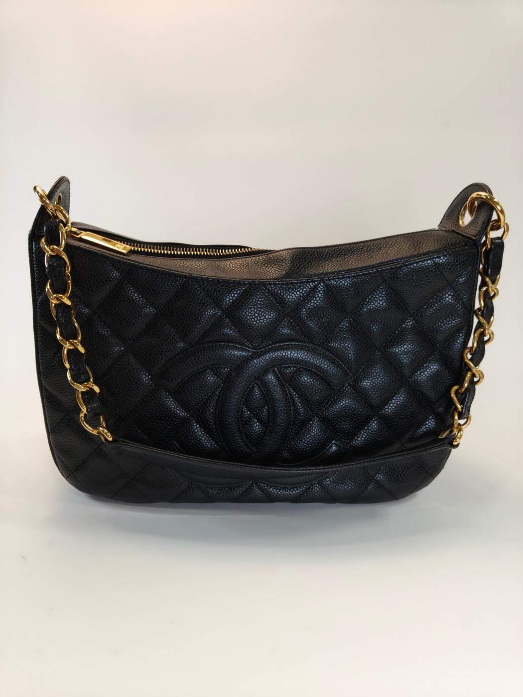 CHANEL シャネル ワンショルダーバッグ キャビアスキン 黒 チェーンショルダー 管理番号：9823