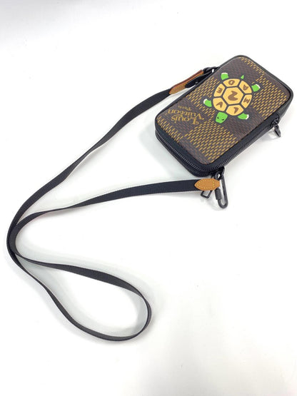 LOUIS VUITTON ルイヴィトン ダブルフォンポーチ NIGOコラボ 亀プリント N40377 ポシェット ショルダーバッグ ダミエ ジャイアント エベヌ 管理番号：10109