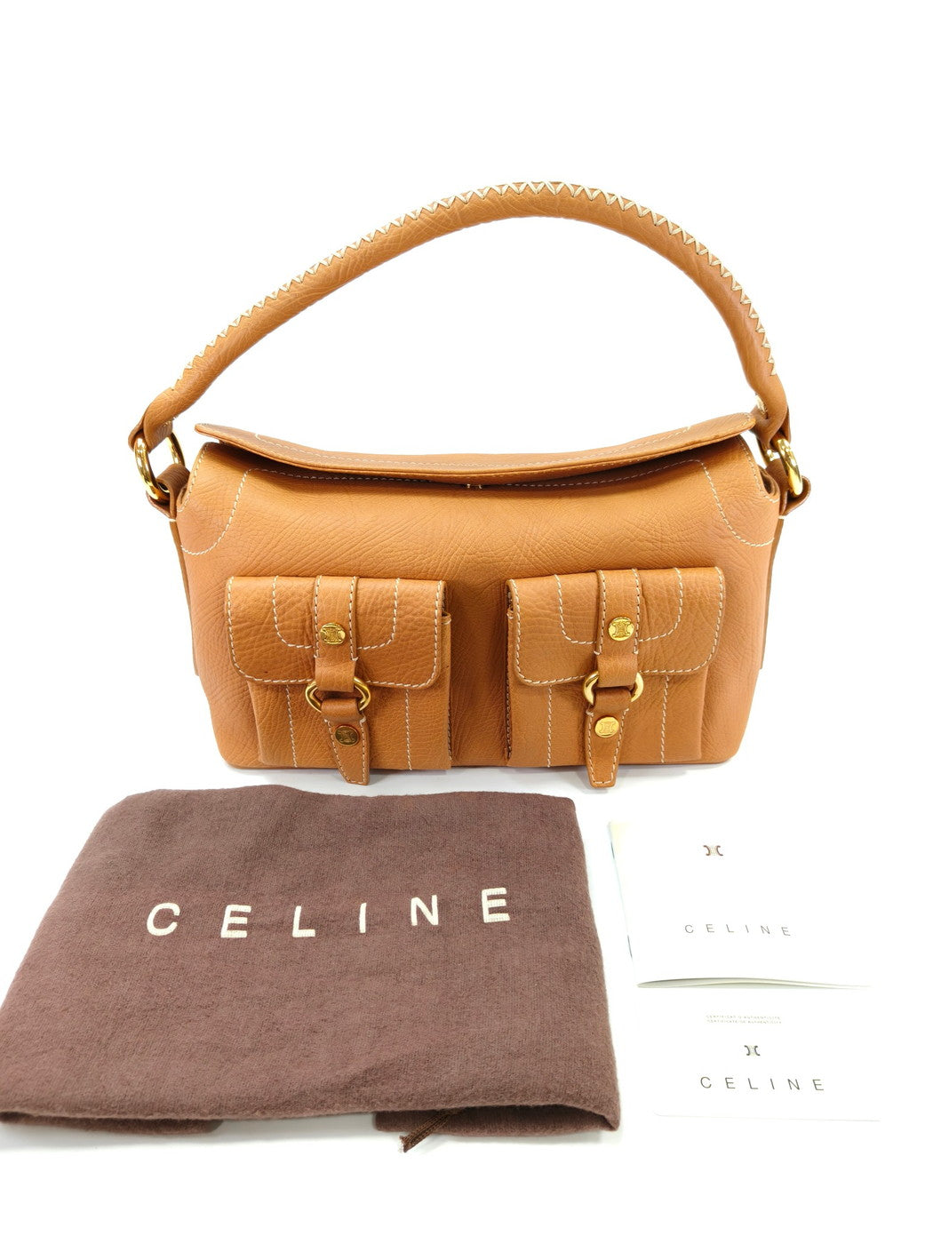 CELINE Boogie Stitch Handbag, One-Shoulder, Camel, Reference Number: 10126